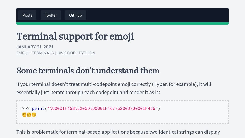 Screenshot of darrenburns.net: Terminal Support for Emoji