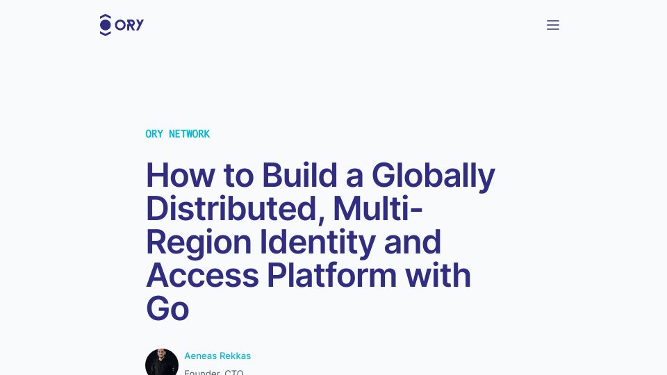 Screenshot of ory.dev: Blueprint for a distributed multi-region IAM with Go and CockroachDB
