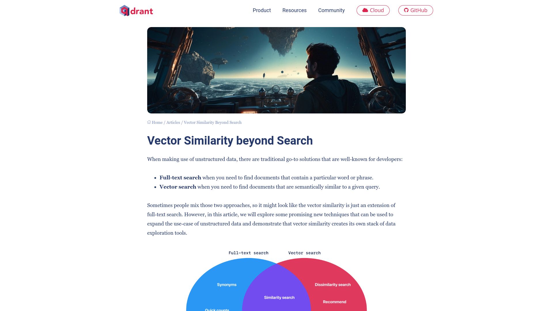 Screenshot of qdrant.tech: Vector Similarity Beyond Search