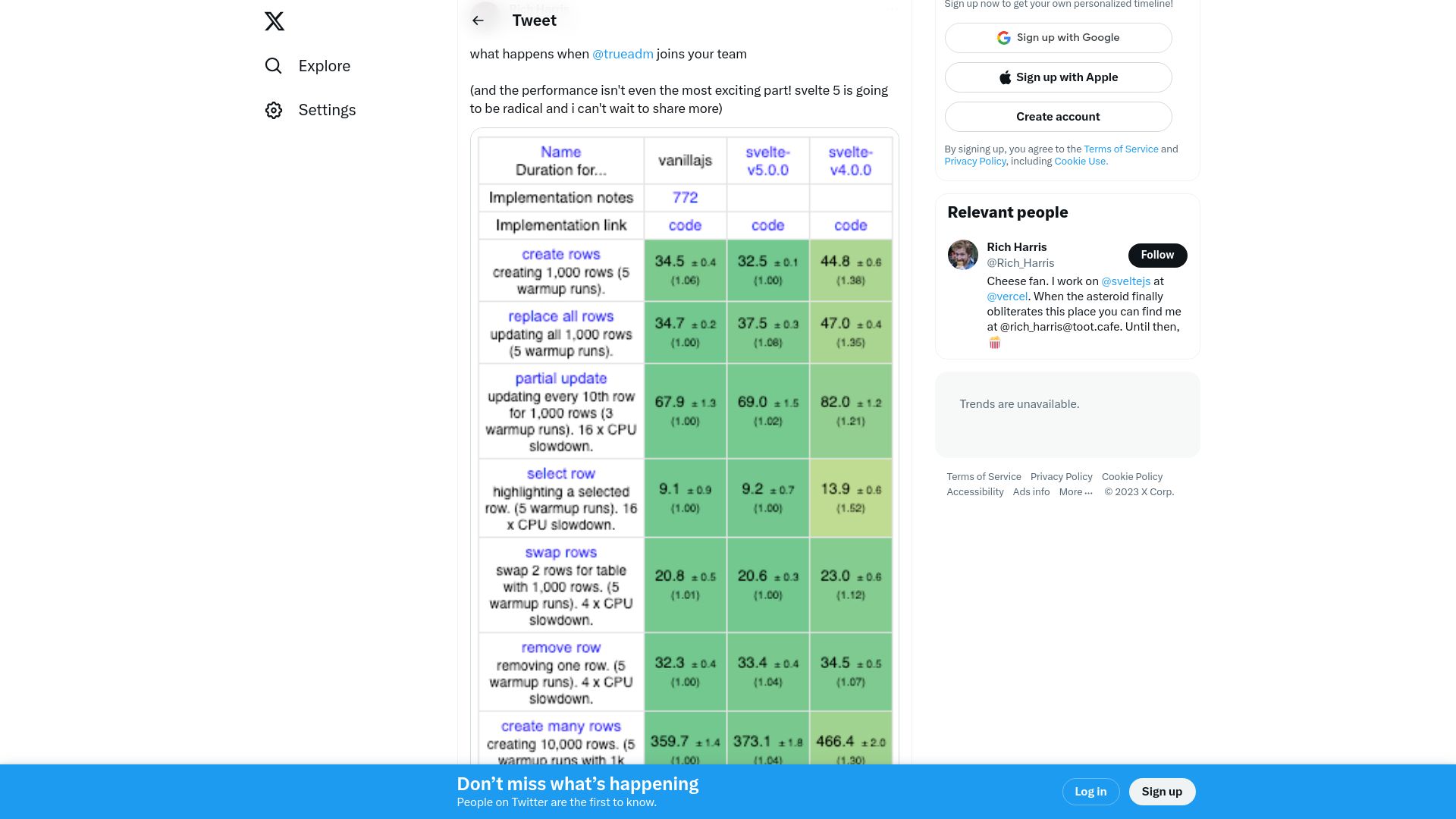 Screenshot of twitter.com: Svelte 5 is going to be radical