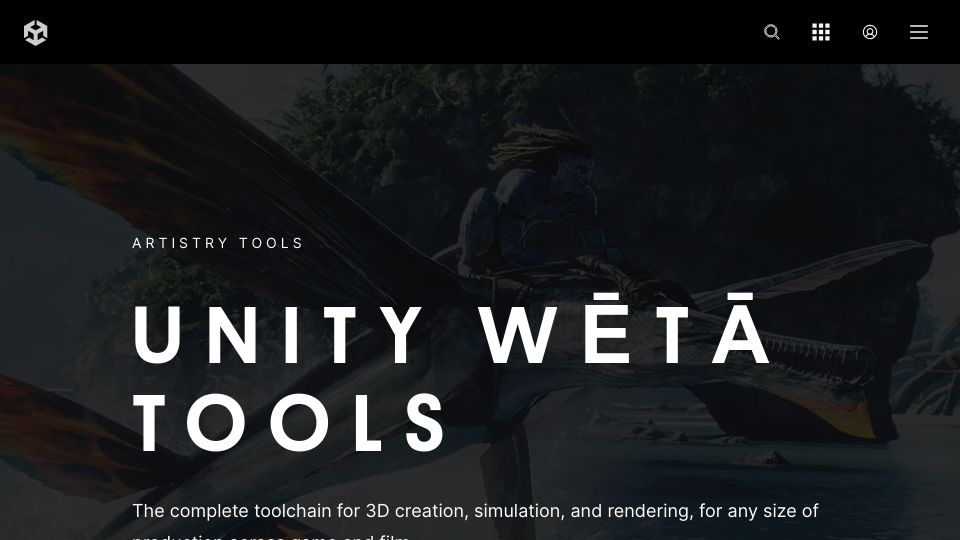 Screenshot of unity.com: Unity Weta Tools