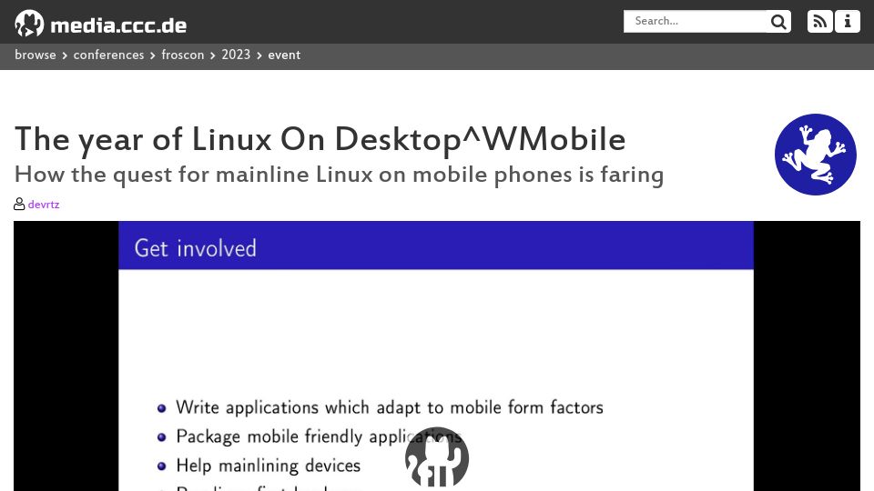 Screenshot of media.ccc.de: The year of Linux On Desktop^WMobile [video]