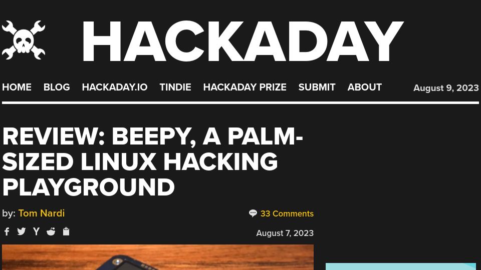 Screenshot of hackaday.com: Review: Beepy a Palm-Sized Linux Hacking Playground