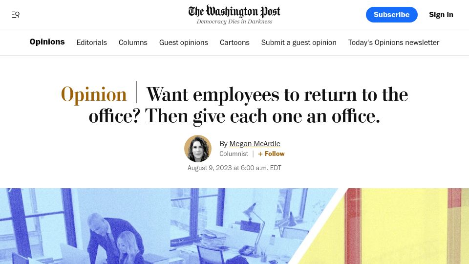 Screenshot of washingtonpost.com: Want employees to return to the office? Then give each one an office