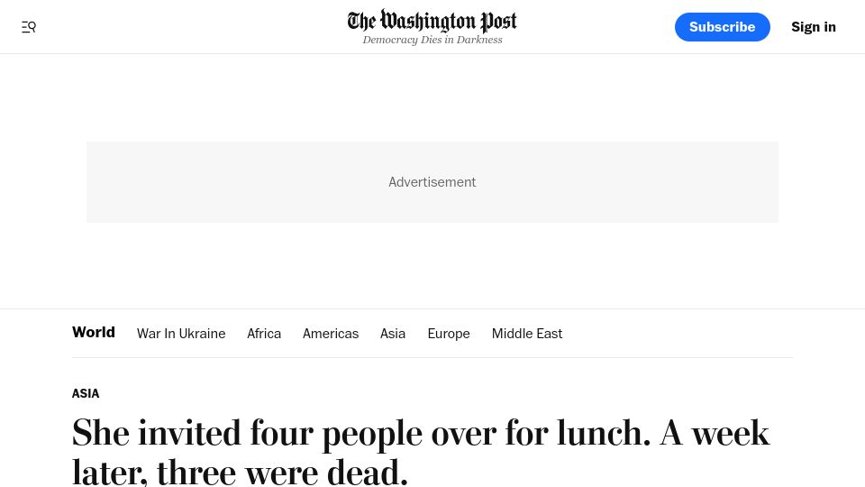 Screenshot of washingtonpost.com: She invited four people over for lunch. A week later, three were dead
