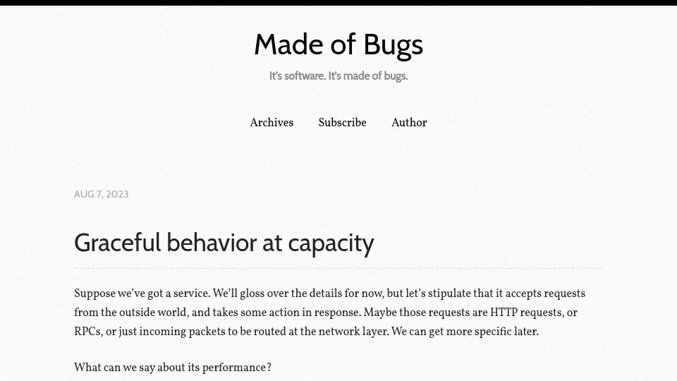 Screenshot of blog.nelhage.com: Graceful behavior at capacity