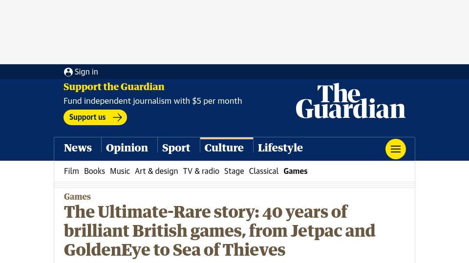 Screenshot of theguardian.com: The Ultimate-Rare story: 40 years of brilliant British games