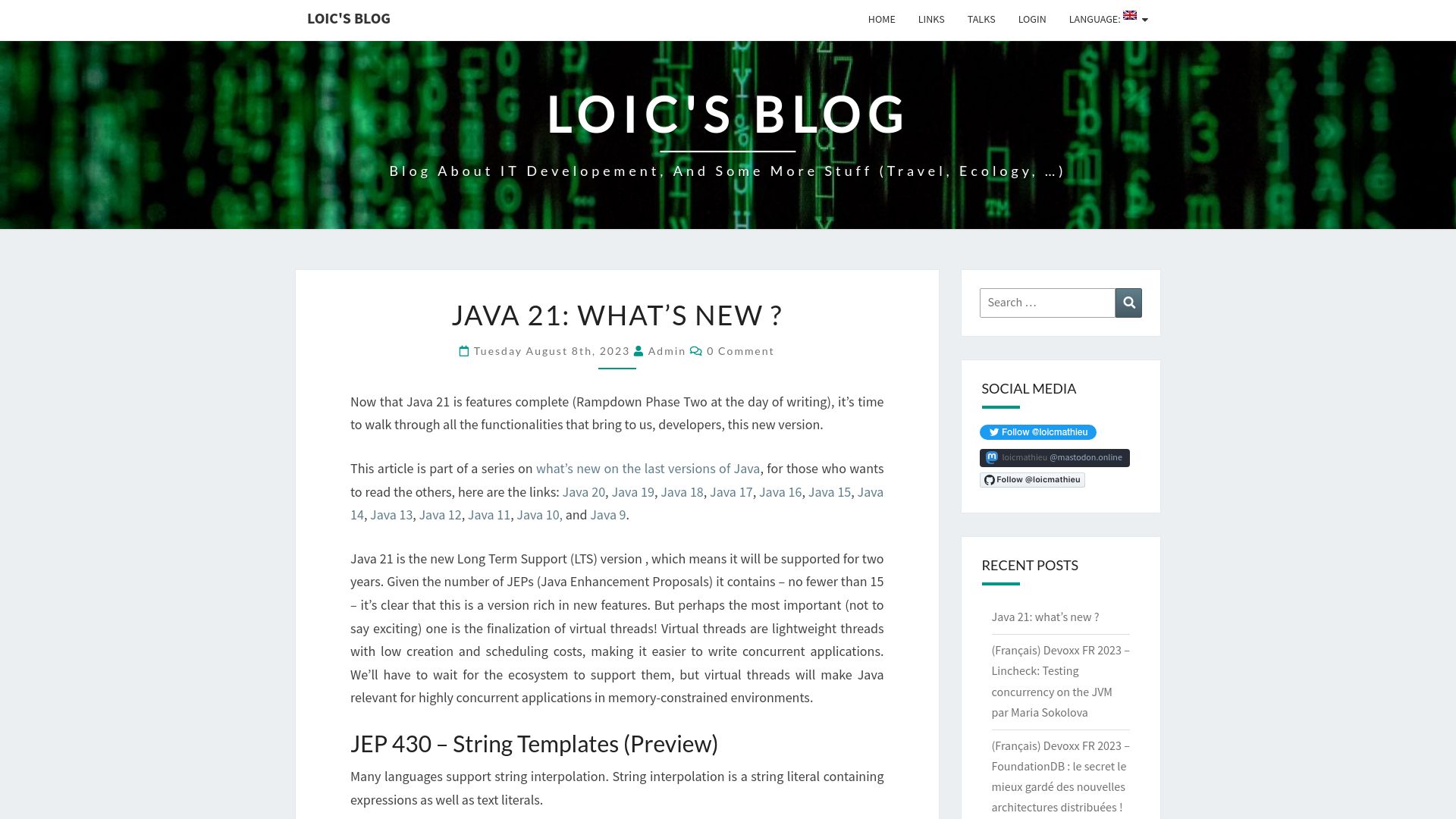 Screenshot of loicmathieu.fr: Java 21: What’s New?