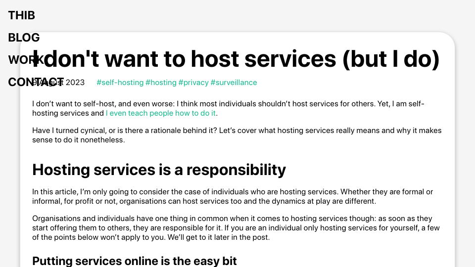 Screenshot of ergaster.org: I don't want to host services but I do