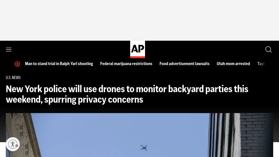 Screenshot of apnews.com: NYPD will use drones to monitor backyard parties this weekend