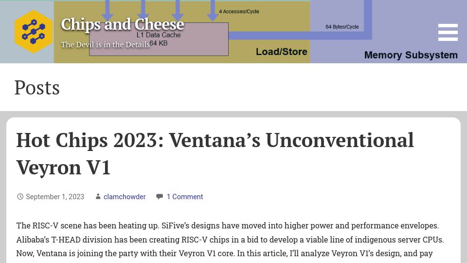 Screenshot of chipsandcheese.com: Ventana’s Unconventional Veyron V1