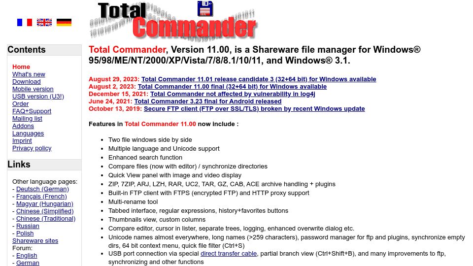 Screenshot of ghisler.com: Total Commander