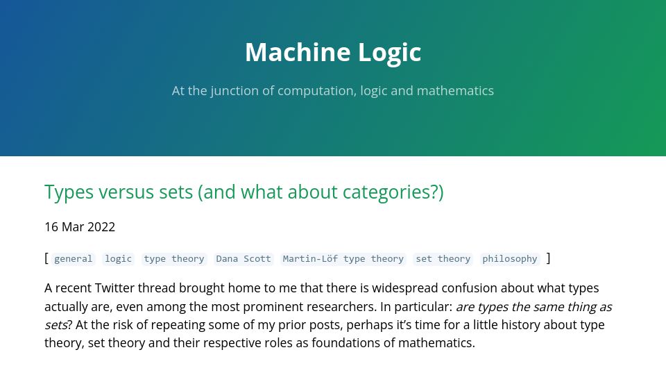 Screenshot of lawrencecpaulson.github.io: Types versus sets (and what about categories?) (2022)