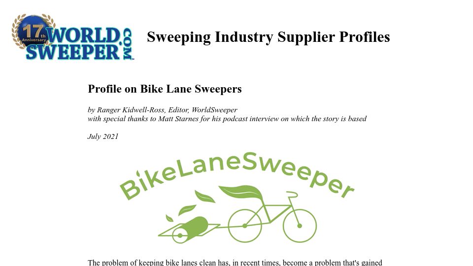 Screenshot of worldsweeper.com: Bike Lane Sweepers (2021)