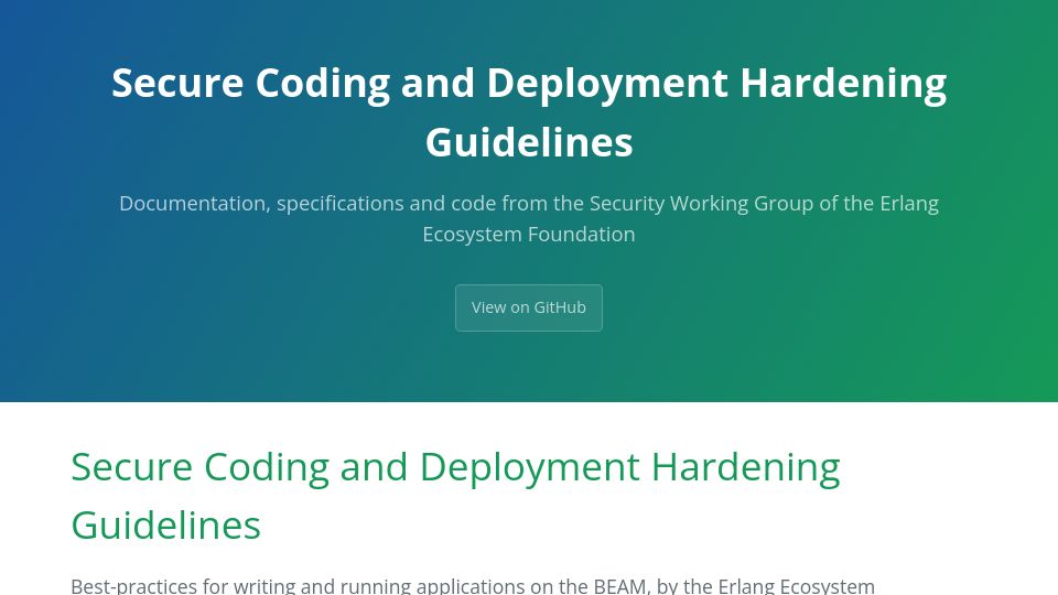 Screenshot of erlef.github.io: Elixir/Erlang Secure Coding and Deployment Hardening Guidelines
