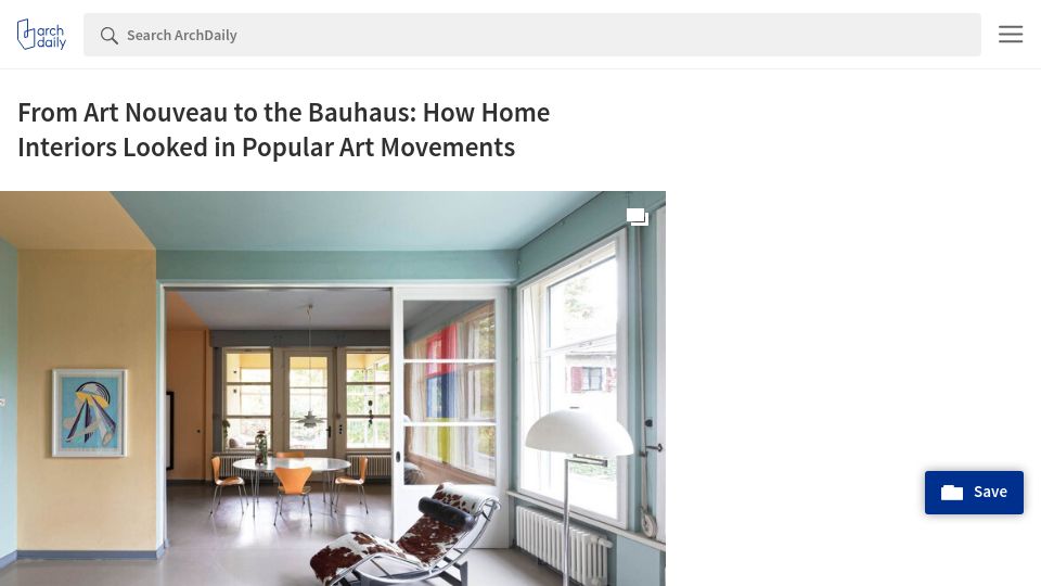 Screenshot of archdaily.com: From Art Nouveau to Bauhaus: How Home Interiors Looked in Popular Art Movements