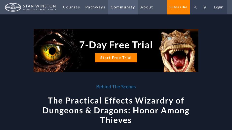 Screenshot of stanwinstonschool.com: The Practical Effects Wizardry of Dungeons and Dragons: Honor Among Thieves