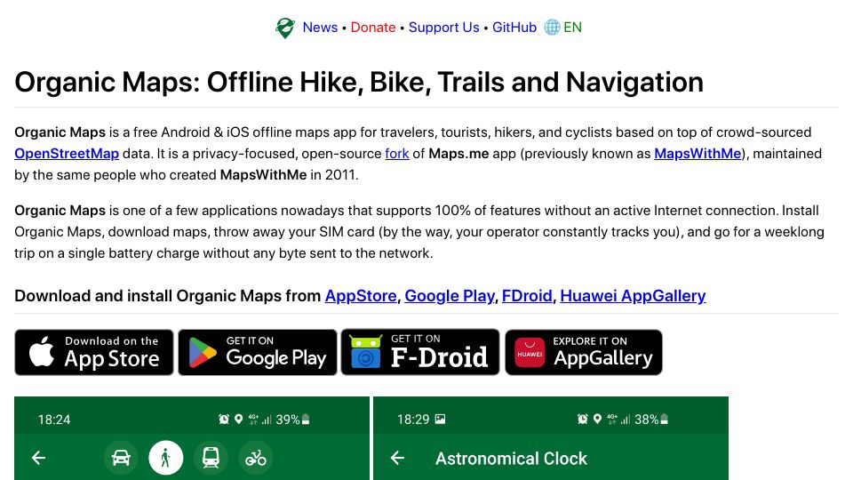 Screenshot of organicmaps.app: Organic Maps