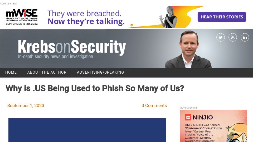 Screenshot of krebsonsecurity.com: Why Is .US Being Used to Phish So Many of Us?