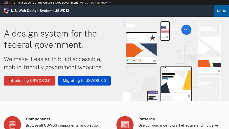 Screenshot of designsystem.digital.gov: A design system for the federal government