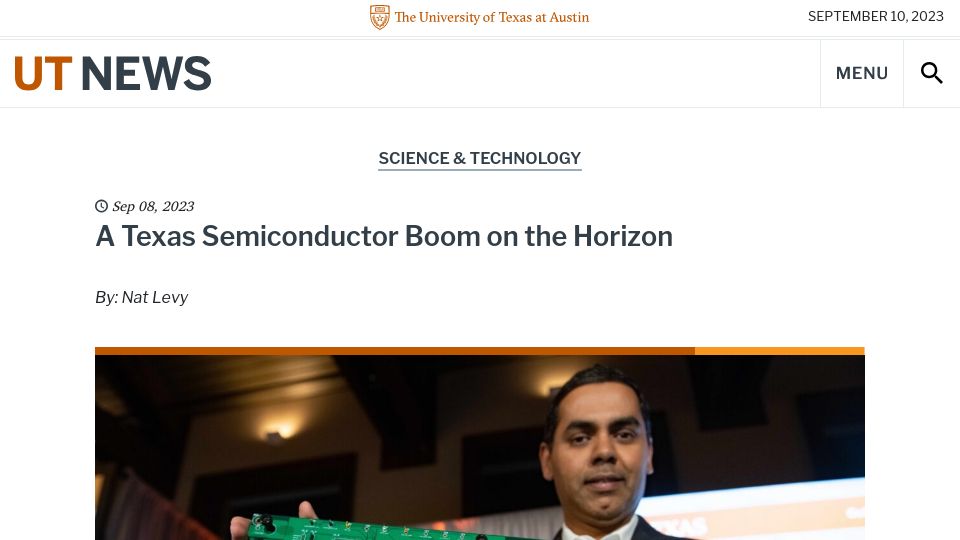 Screenshot of news.utexas.edu: A Texas Semiconductor Boom on the Horizon