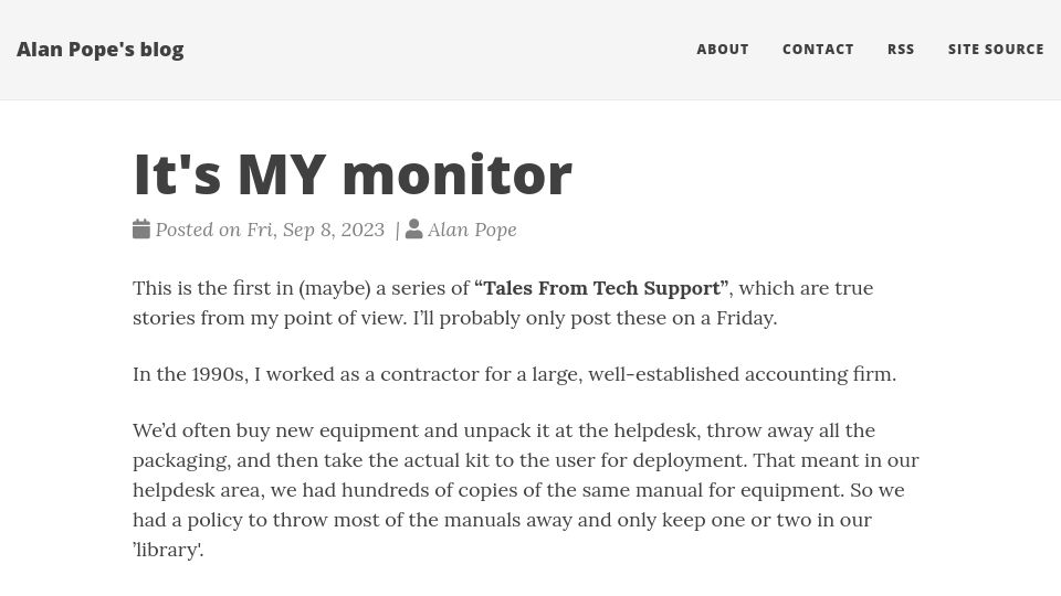 Screenshot of popey.com: It's My Monitor