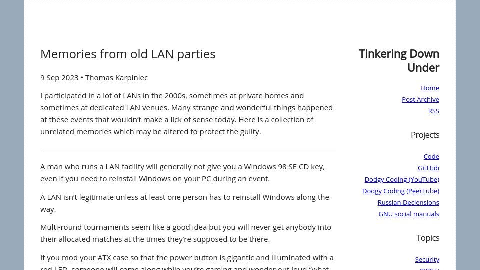 Screenshot of thomask.sdf.org: Memories from old LAN parties