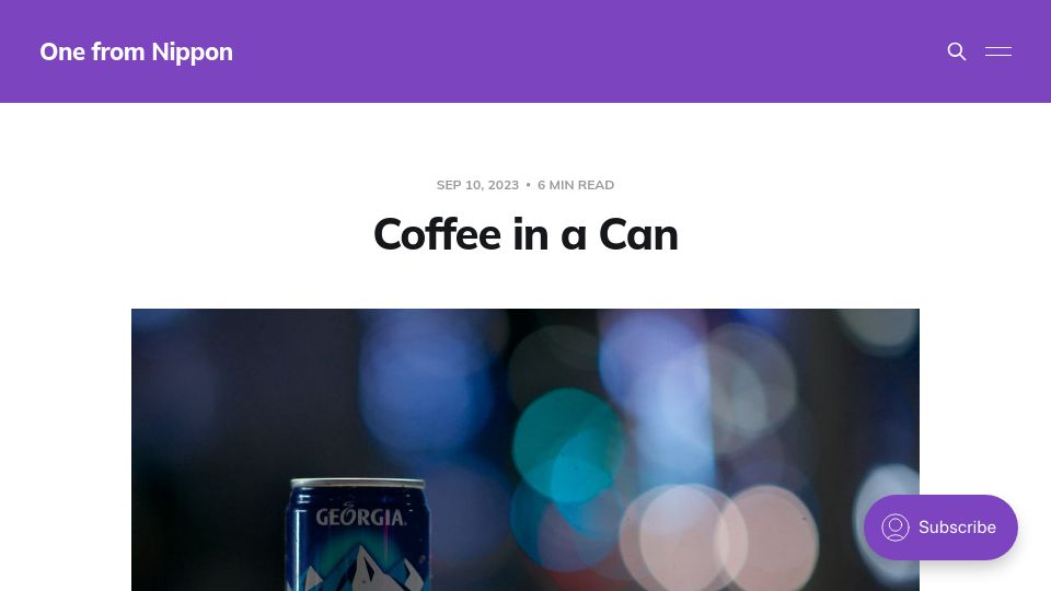 Screenshot of one-from-nippon.ghost.io: Coffee in a Can