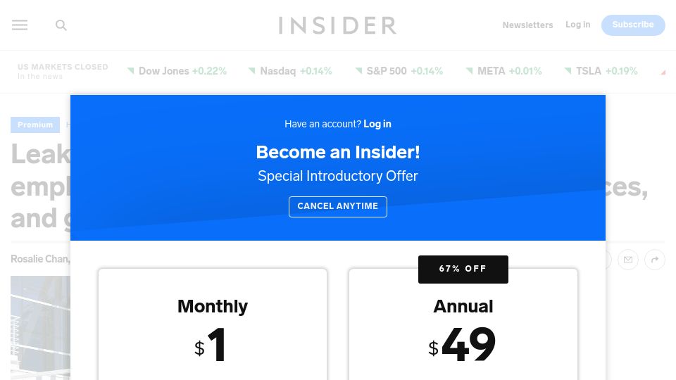 Screenshot of businessinsider.com: Leaked Google pay data shows how much employees report making