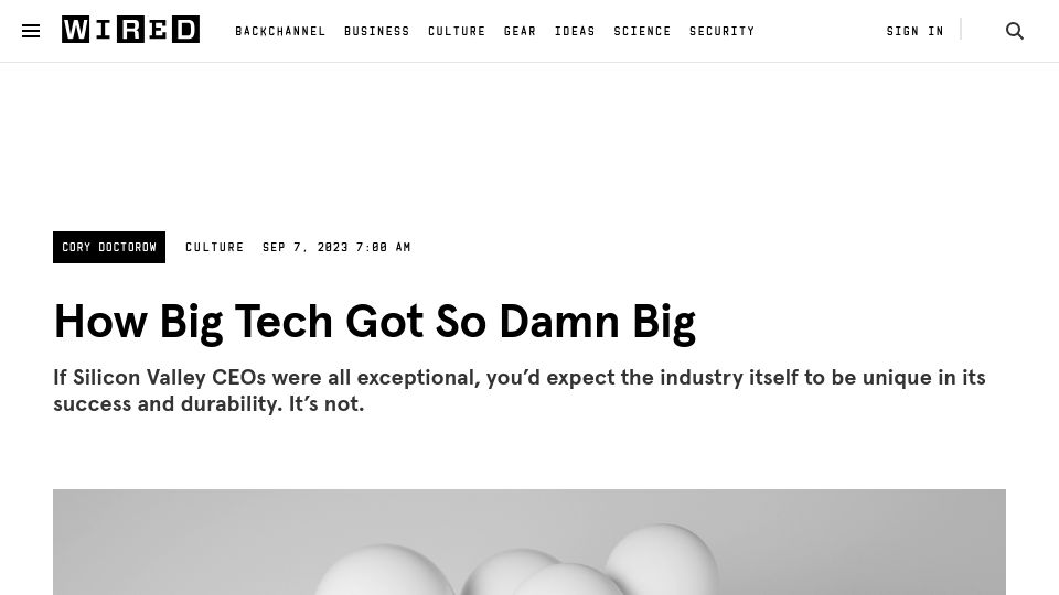 Screenshot of wired.com: How Big Tech Got So Damn Big