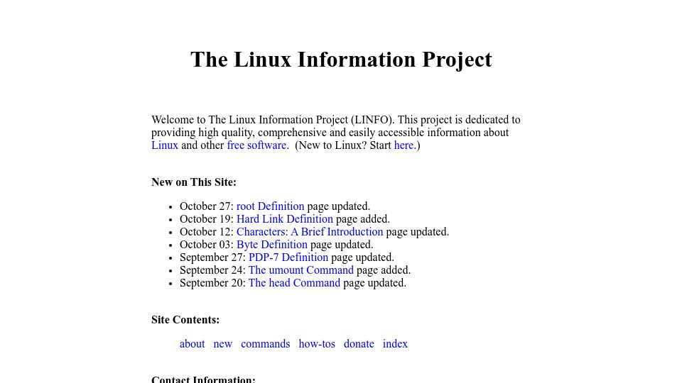 Screenshot of linfo.org: The Linux Information Project