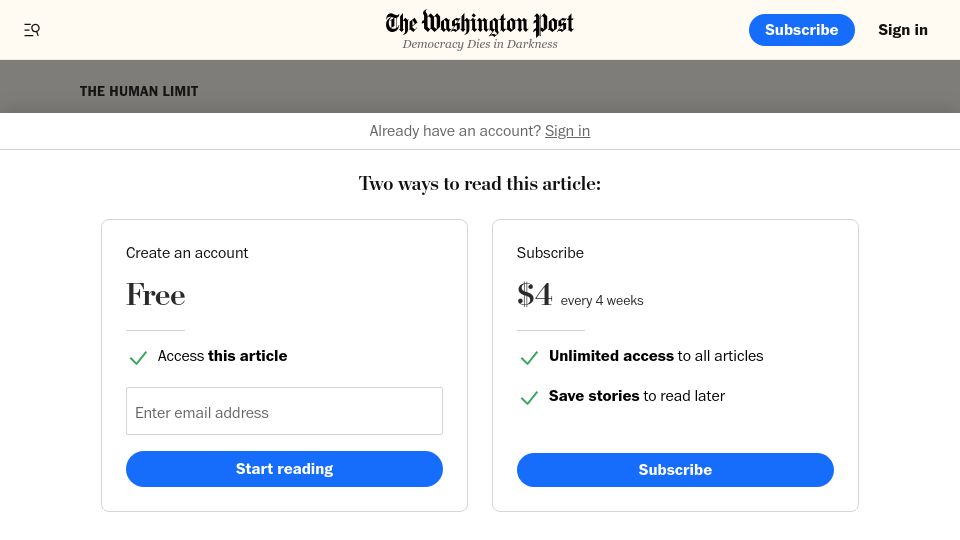 Screenshot of washingtonpost.com: Five billion people will face extreme heat at least a month each year by 2050