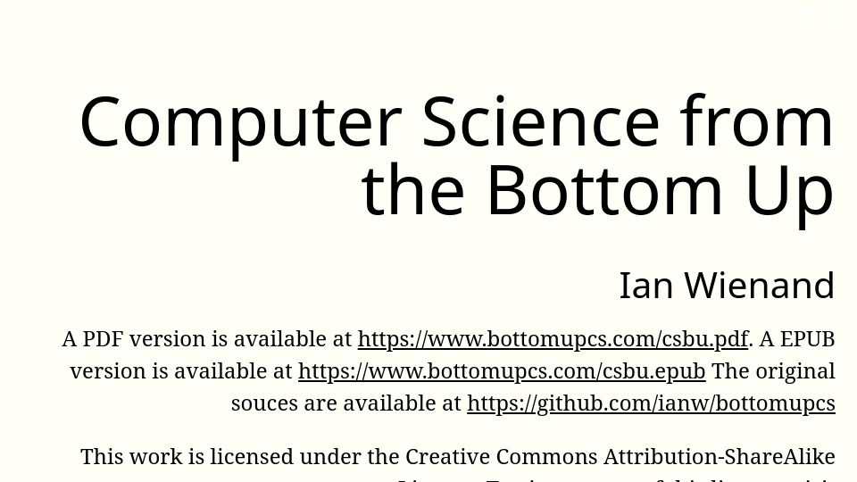 Screenshot of bottomupcs.com: Computer Science from the Bottom Up