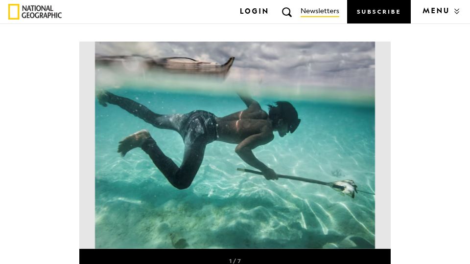 Screenshot of nationalgeographic.com: Sama-Bajau “sea nomads” people gene mutations allow them to free-dive 13 minutes