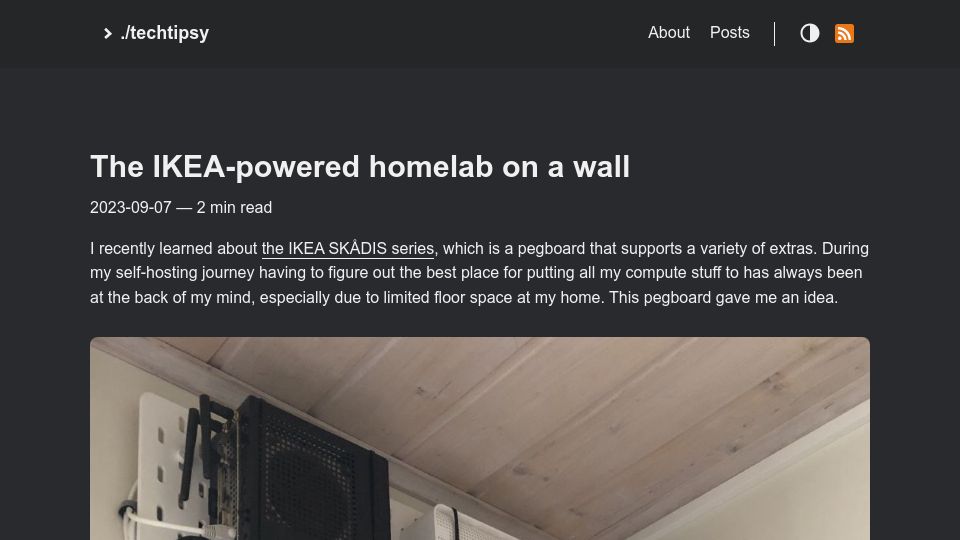 Screenshot of ounapuu.ee: The IKEA-powered homelab on a wall