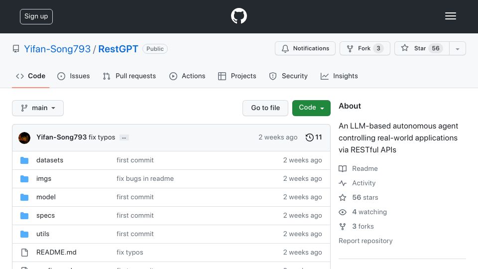 Screenshot of github.com: RestGPT