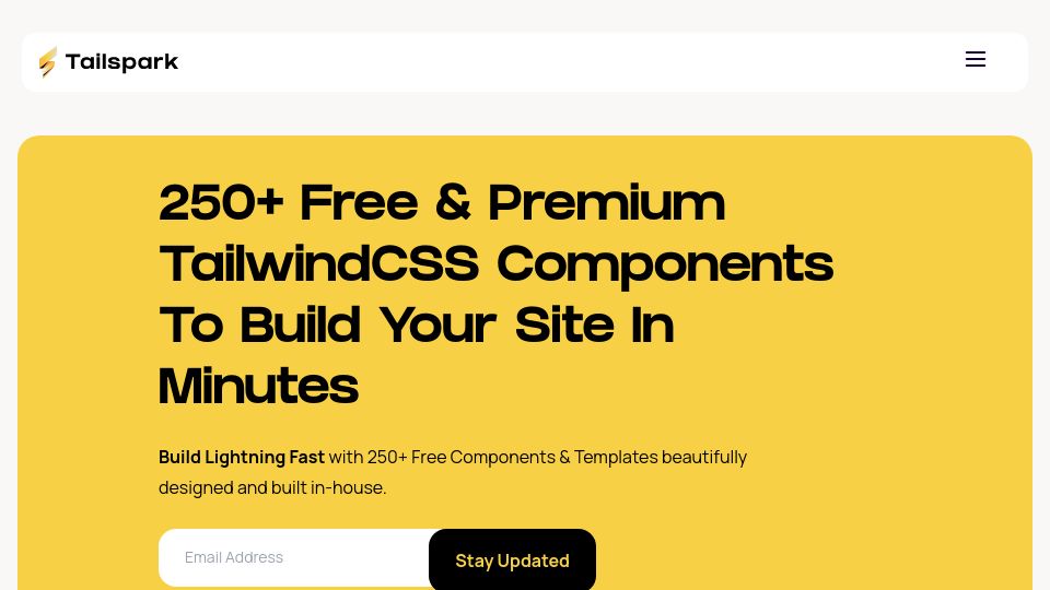 Screenshot of tailspark.co: Show HN: Free High-quality TailwindCSS Components. No attribution required