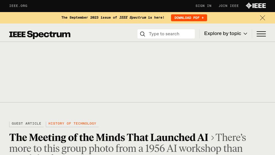 Screenshot of spectrum.ieee.org: The meeting of the minds that launched AI