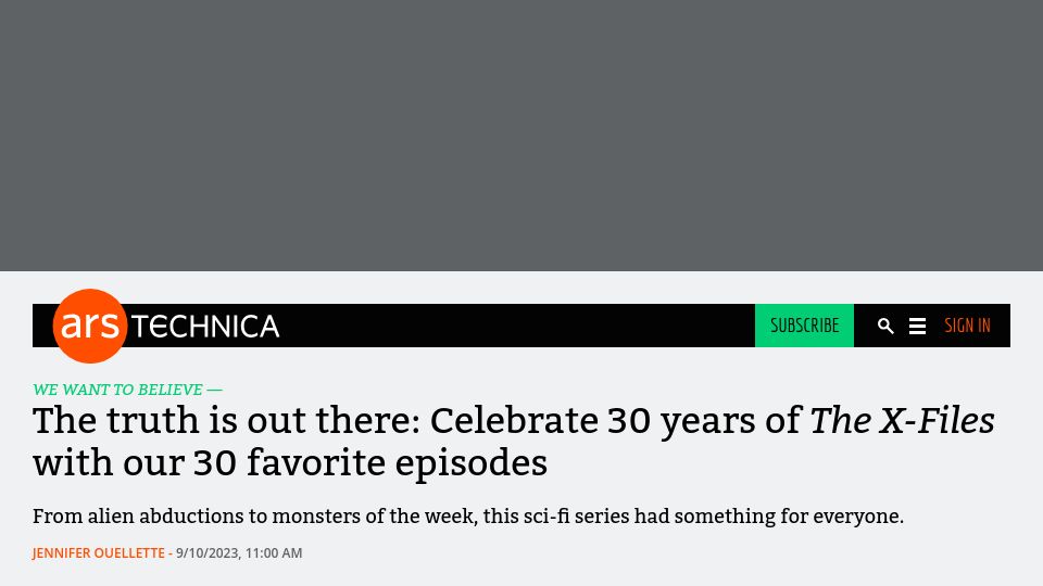 Screenshot of arstechnica.com: 30 years of The X-Files