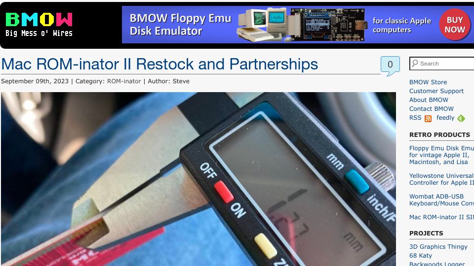 Screenshot of bigmessowires.com: Mac ROM-Inator II Restock and Partnerships