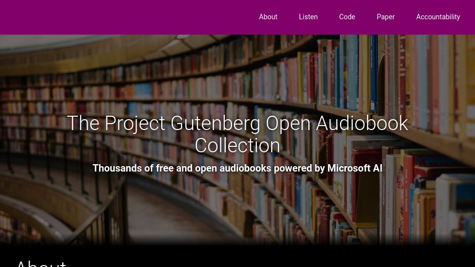 Screenshot of marhamilresearch4.blob.core.windows.net: The Project Gutenberg Open Audiobook Collection