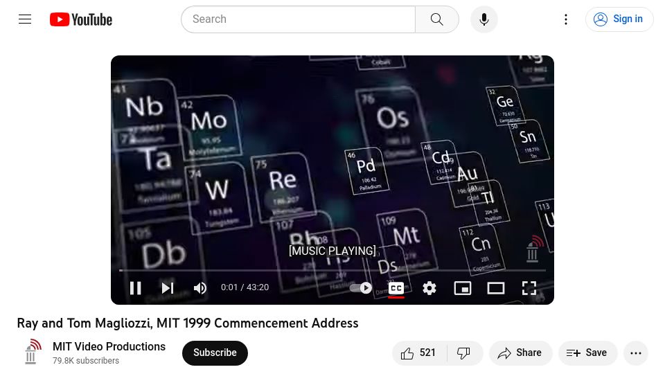 Screenshot of youtube.com: Ray and Tom Magliozzi, MIT 1999 Commencement Address [video]