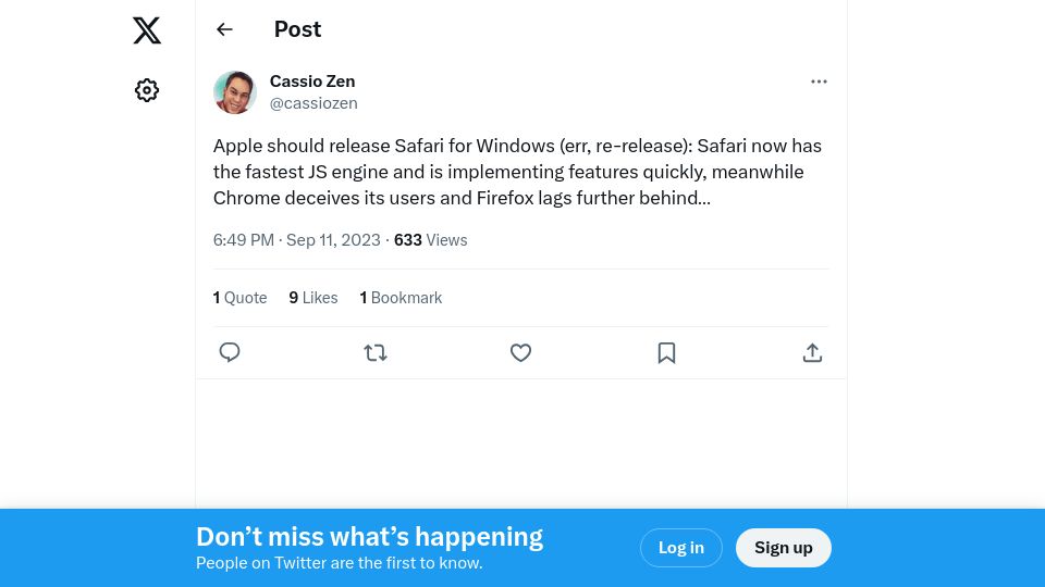 Screenshot of twitter.com: Apple should re-release Safari for Windows