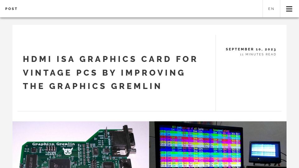 Screenshot of yeokhengmeng.com: HDMI ISA graphics card for vintage PCs by improving the Graphics Gremlin
