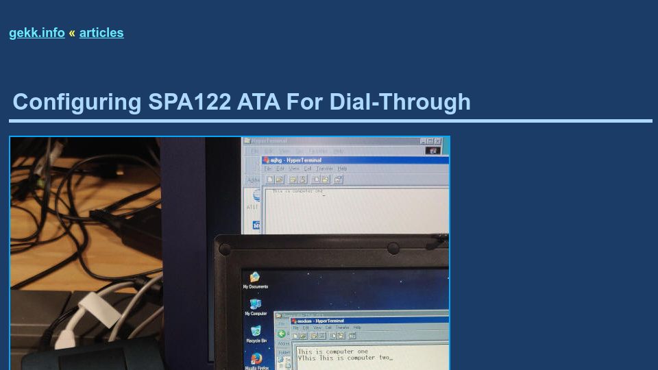 Screenshot of gekk.info: Connecting two dial-up modems using a VoIP ATA
