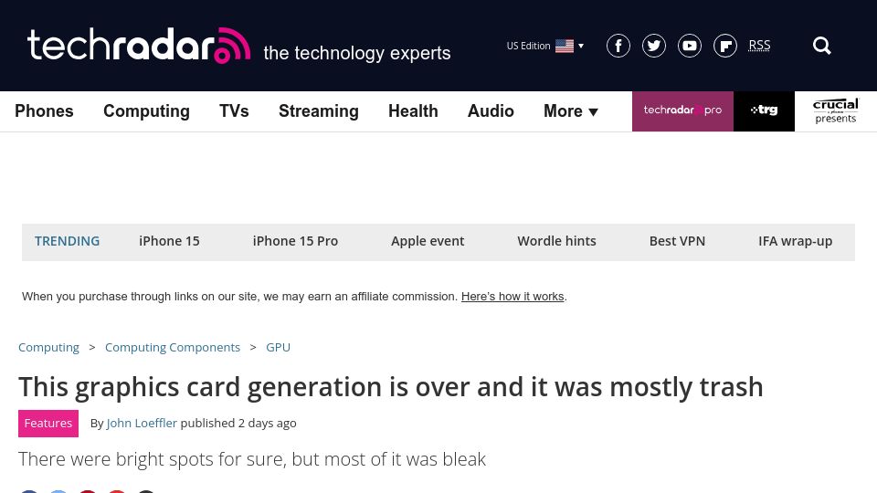 Screenshot of techradar.com: Graphics card generation is over and it was mostly trash