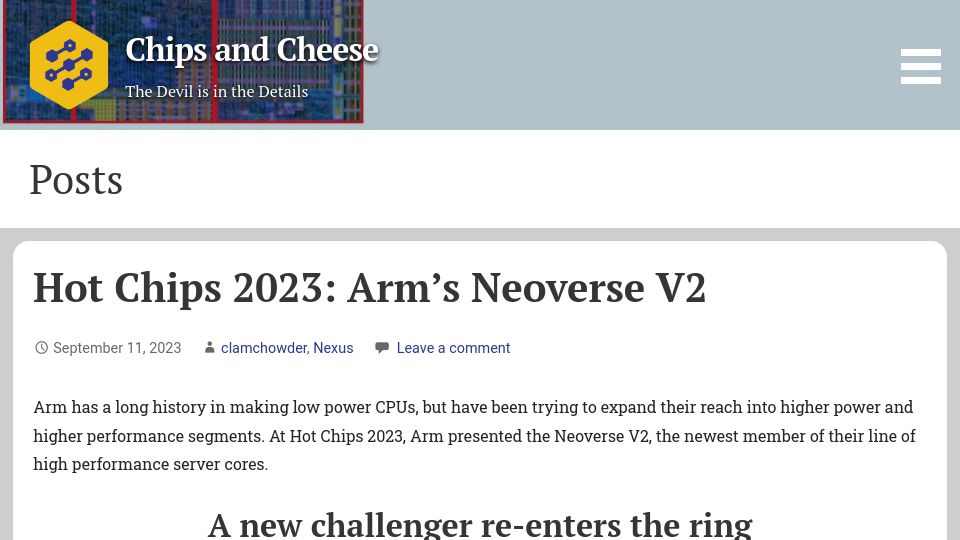Screenshot of chipsandcheese.com: Arm’s Neoverse V2