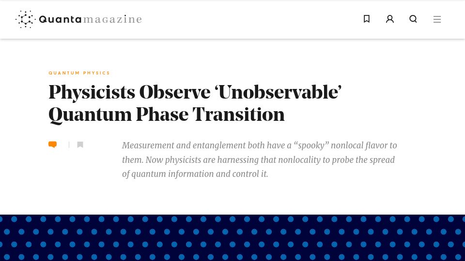 Screenshot of quantamagazine.org: Physicists Observe ‘Unobservable’ Quantum Phase Transition
