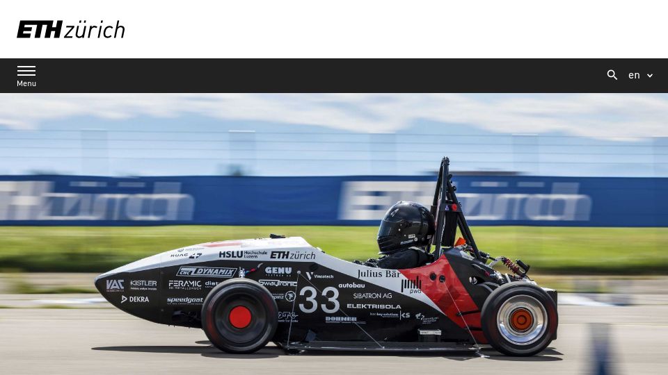 Screenshot of ethz.ch: New world record with an electric racing car: From 0 to 100 in 0.956 seconds