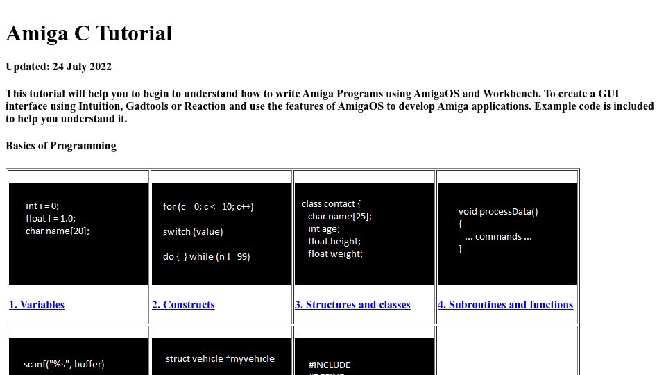 Screenshot of pjhutchison.org: Amiga C Tutorial (2022)